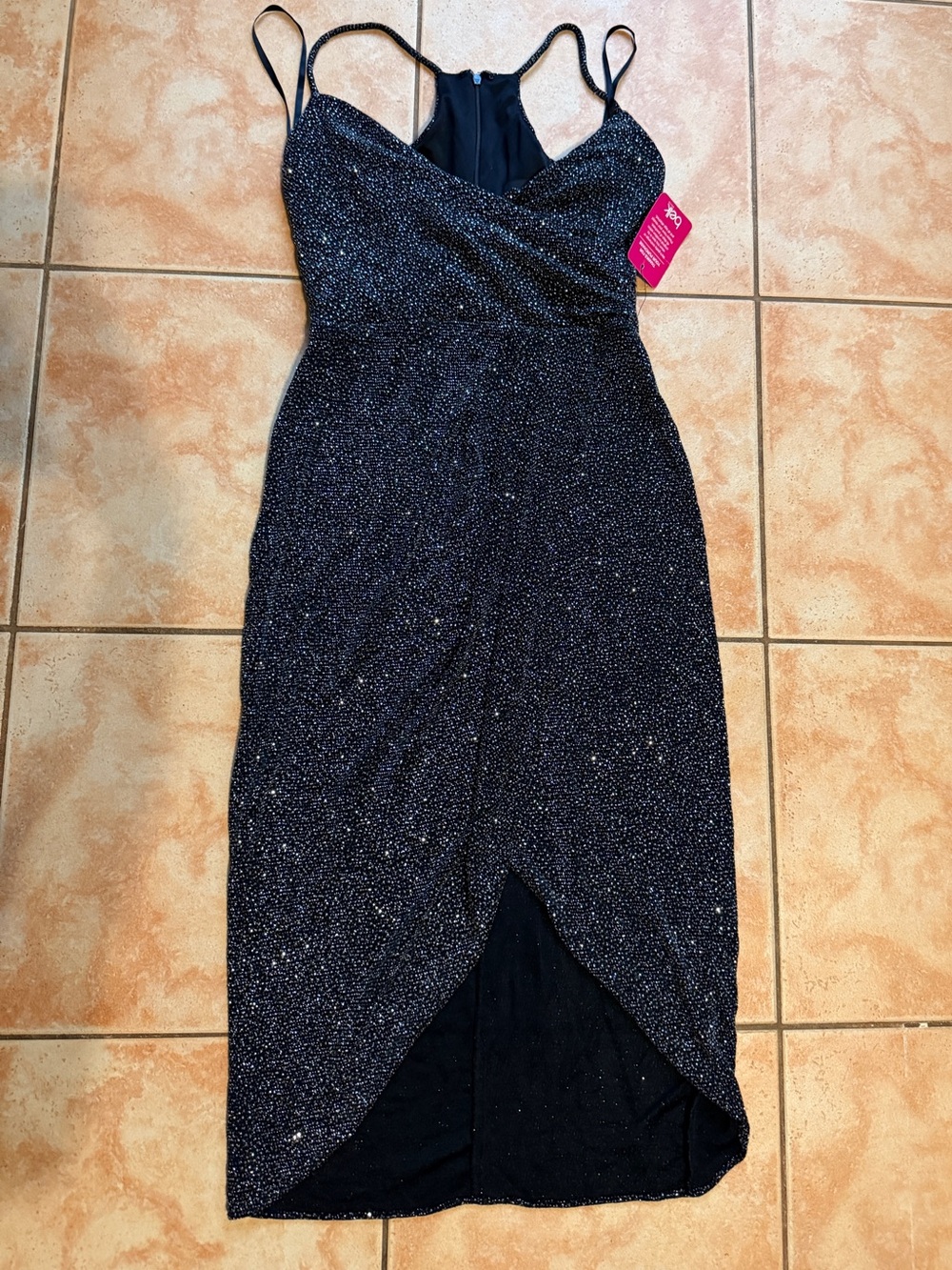 Betsy & Adam Black Glitter High-Low Cocktail Dress